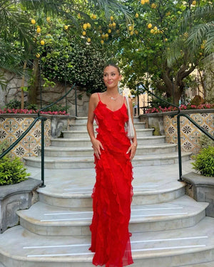 Ruffle Detail Evening Maxi Dress for Women