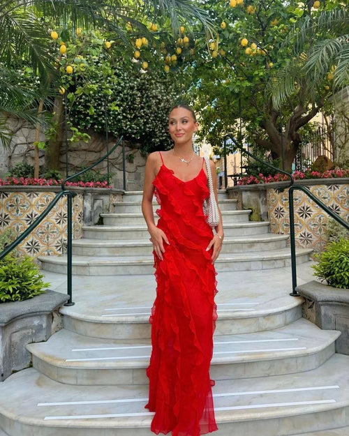 Ruffle Detail Evening Maxi Dress for Women