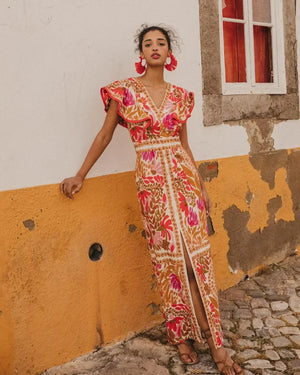 Women's Bohemian Printed V-Neck Maxi Dress
