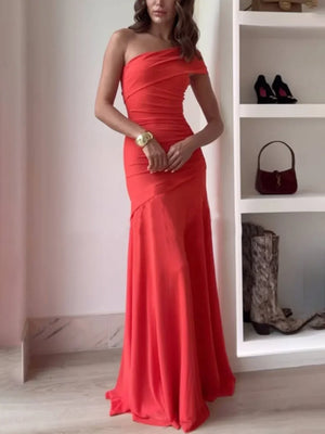 One Shoulder Ruched Maxi Dress for Women