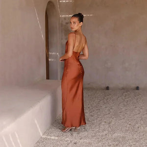 Women's Satin Maxi Dress with Sweetheart Neckline