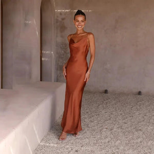 Women's Satin Maxi Dress with Sweetheart Neckline
