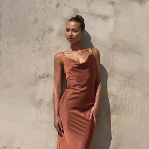 Women's Satin Maxi Dress with Sweetheart Neckline