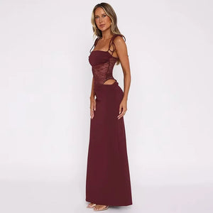 Elegant Lace Panel Strapless Maxi Evening Dress for Women