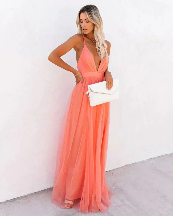 Elegant Open Back Chiffon Maxi Dress for Women