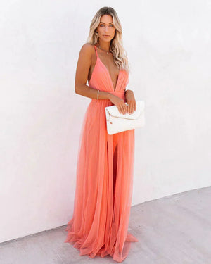 Elegant Open Back Chiffon Maxi Dress for Women