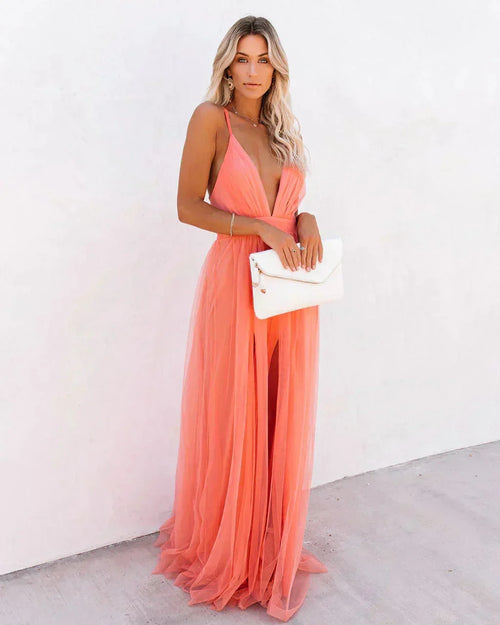 Elegant Open Back Chiffon Maxi Dress for Women