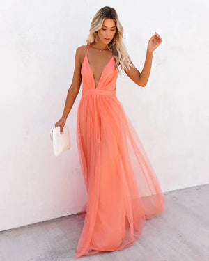 Elegant Open Back Chiffon Maxi Dress for Women