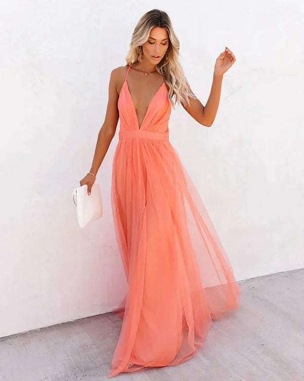 Elegant Open Back Chiffon Maxi Dress for Women