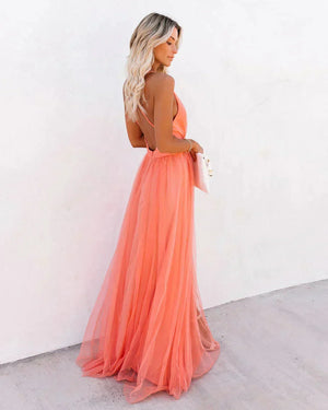 Elegant Open Back Chiffon Maxi Dress for Women