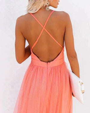 Elegant Open Back Chiffon Maxi Dress for Women