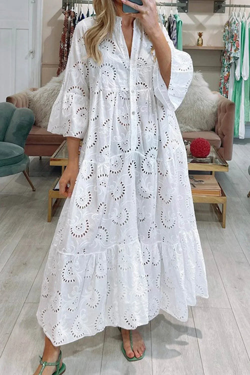 Women’s Embroidered Loose Fit Maxi Dress with Pockets