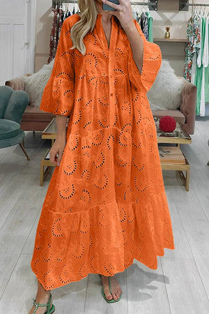 Women’s Embroidered Loose Fit Maxi Dress with Pockets