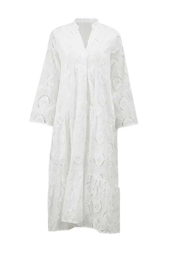 Women’s Embroidered Loose Fit Maxi Dress with Pockets