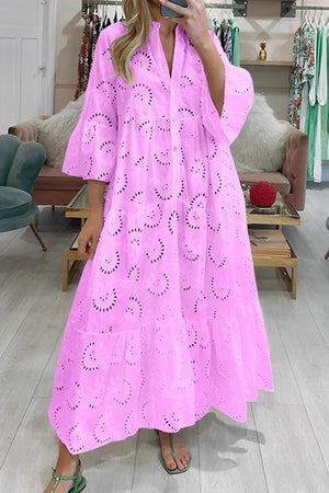 Women’s Embroidered Loose Fit Maxi Dress with Pockets