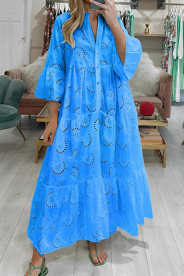 Women’s Embroidered Loose Fit Maxi Dress with Pockets
