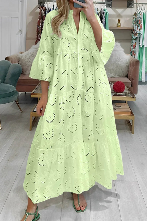 Women’s Embroidered Loose Fit Maxi Dress with Pockets
