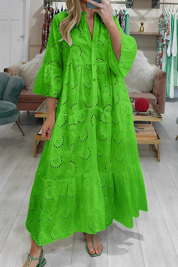 Women’s Embroidered Loose Fit Maxi Dress with Pockets
