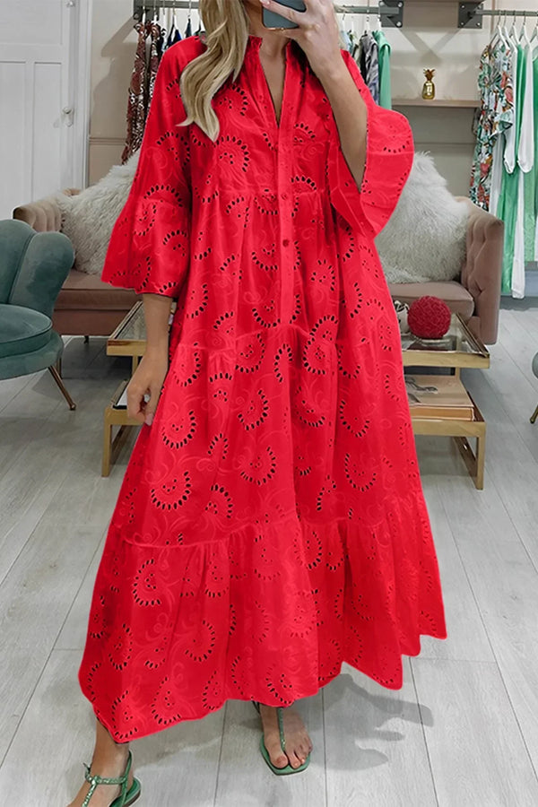 Women’s Embroidered Loose Fit Maxi Dress with Pockets