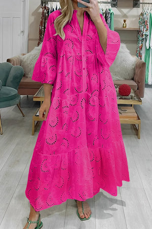 Women’s Embroidered Loose Fit Maxi Dress with Pockets