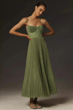 Elegant Pleated A-Line Maxi Dress for Women
