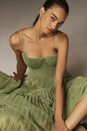 Elegant Pleated A-Line Maxi Dress for Women