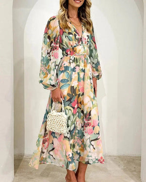 Elegant Floral V Neck Flowing Maxi Dress for Women