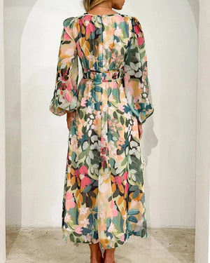 Elegant Floral V Neck Flowing Maxi Dress for Women