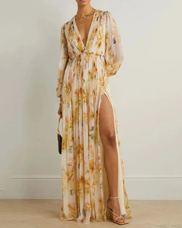 Flowing Floral Deep V Maxi Dress for Women