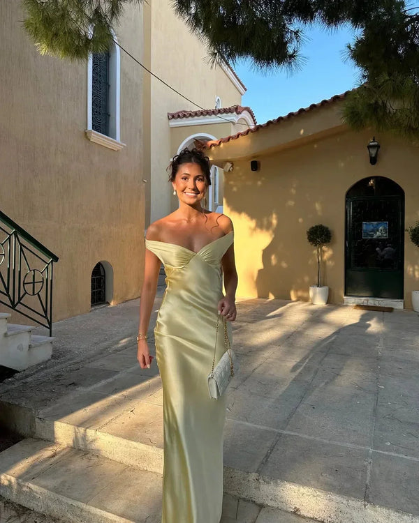Elegant Off-Shoulder Satin Evening Dress