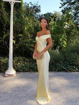 Elegant Off-Shoulder Satin Evening Dress