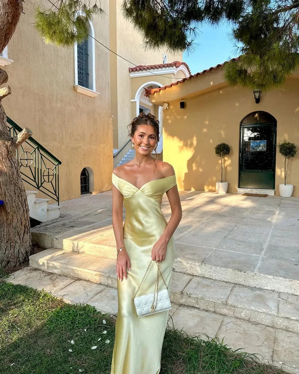 Elegant Off-Shoulder Satin Evening Dress