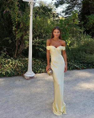 Elegant Off-Shoulder Satin Evening Dress