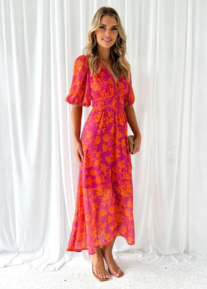 Women’s Floral Wrap Maxi Dress with Flutter Sleeves
