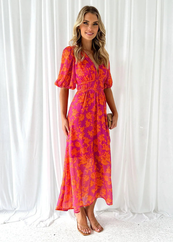 Women’s Floral Wrap Maxi Dress with Flutter Sleeves