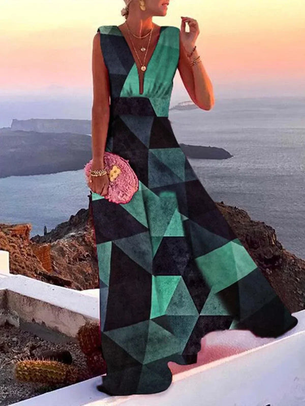 Flowing Sleeveless V Neck Maxi Dress for Women