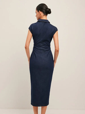 Women’s Button Front Slim Fit Denim Midi Dress