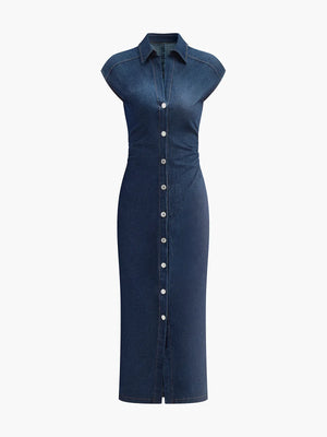 Women’s Button Front Slim Fit Denim Midi Dress