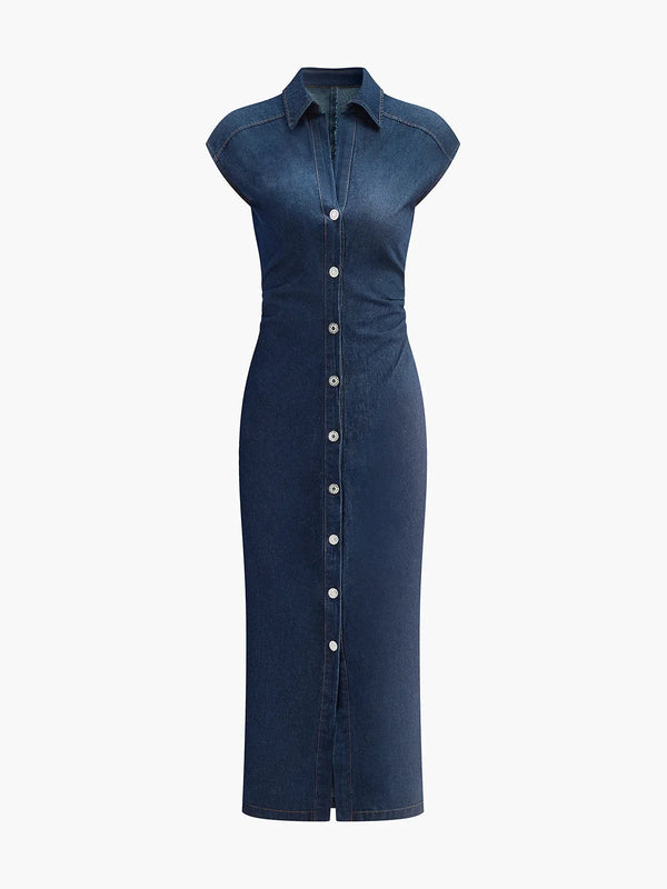 Women’s Button Front Slim Fit Denim Midi Dress