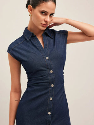 Women’s Button Front Slim Fit Denim Midi Dress