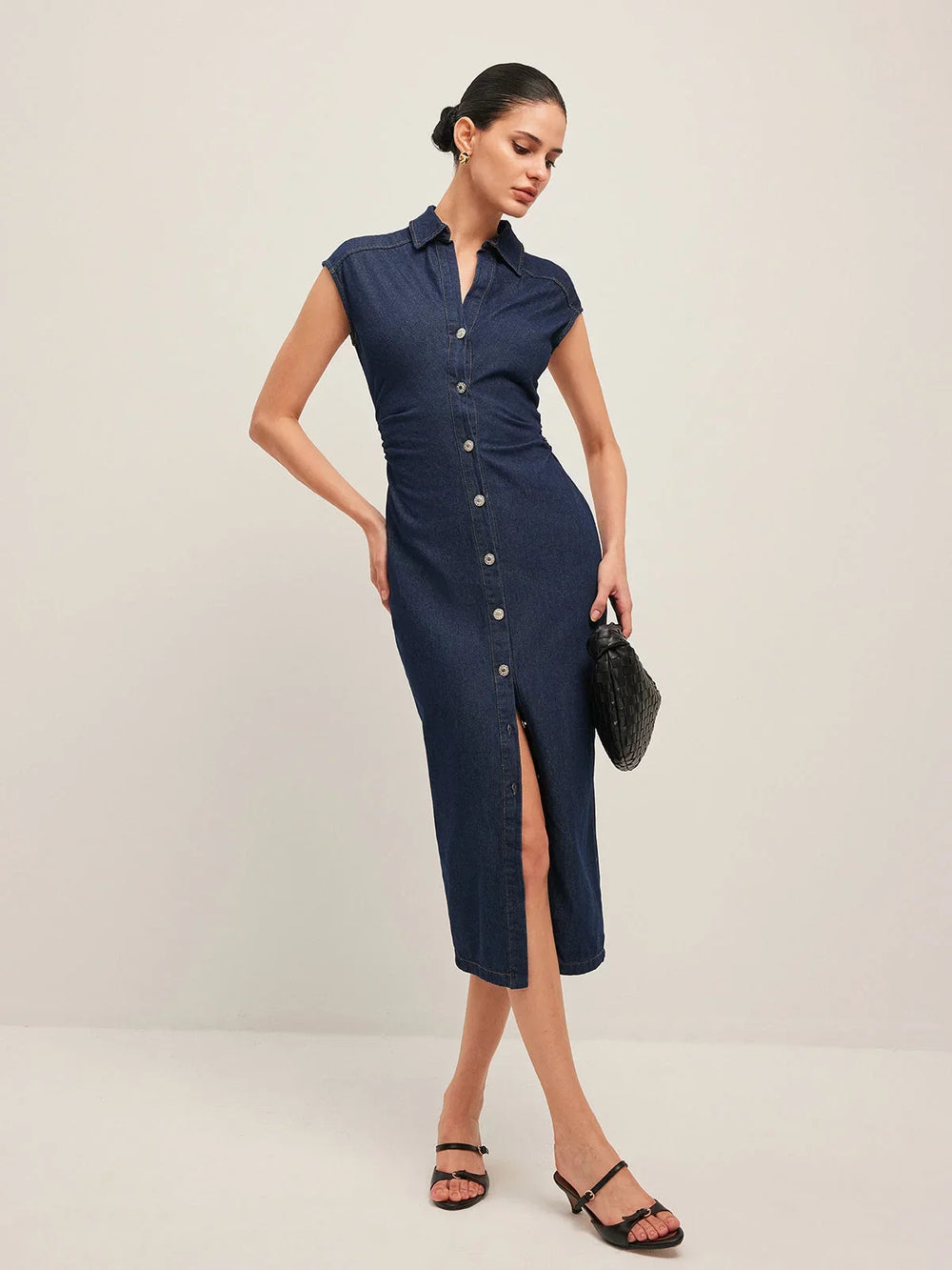 Women’s Button Front Slim Fit Denim Midi Dress