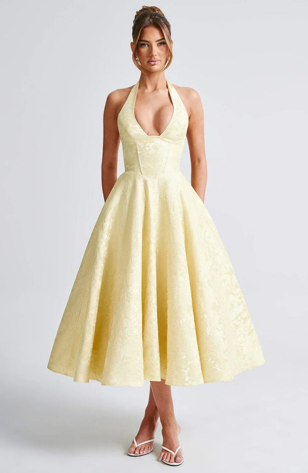 Halter Neck Fit and Flare Midi Dress for Women