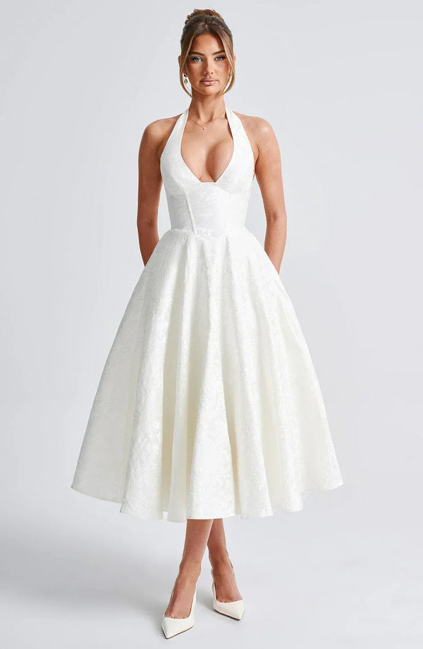 Halter Neck Fit and Flare Midi Dress for Women