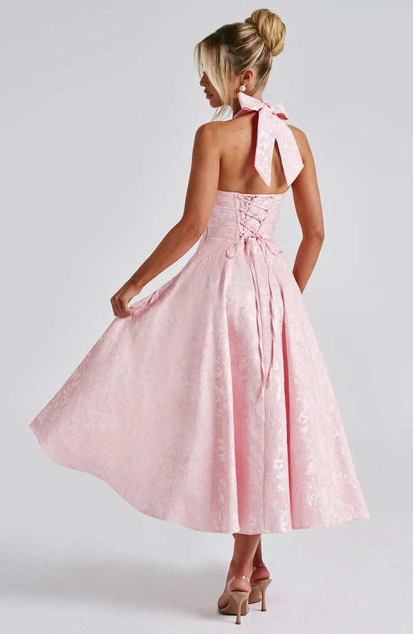 Halter Neck Fit and Flare Midi Dress for Women