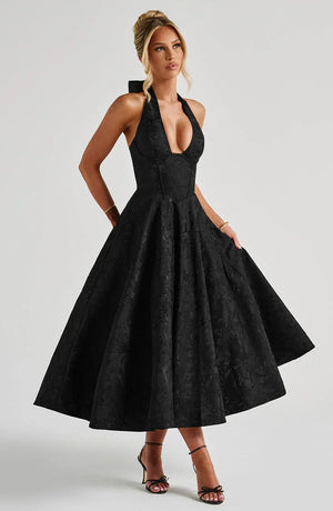 Halter Neck Fit and Flare Midi Dress for Women