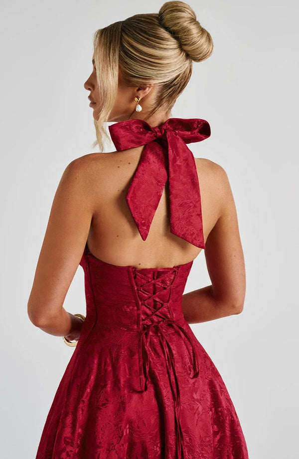 Halter Neck Fit and Flare Midi Dress for Women