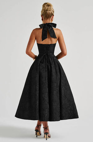 Halter Neck Fit and Flare Midi Dress for Women