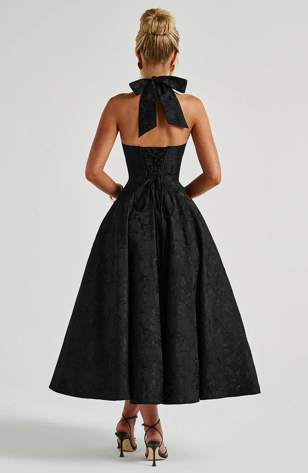Halter Neck Fit and Flare Midi Dress for Women