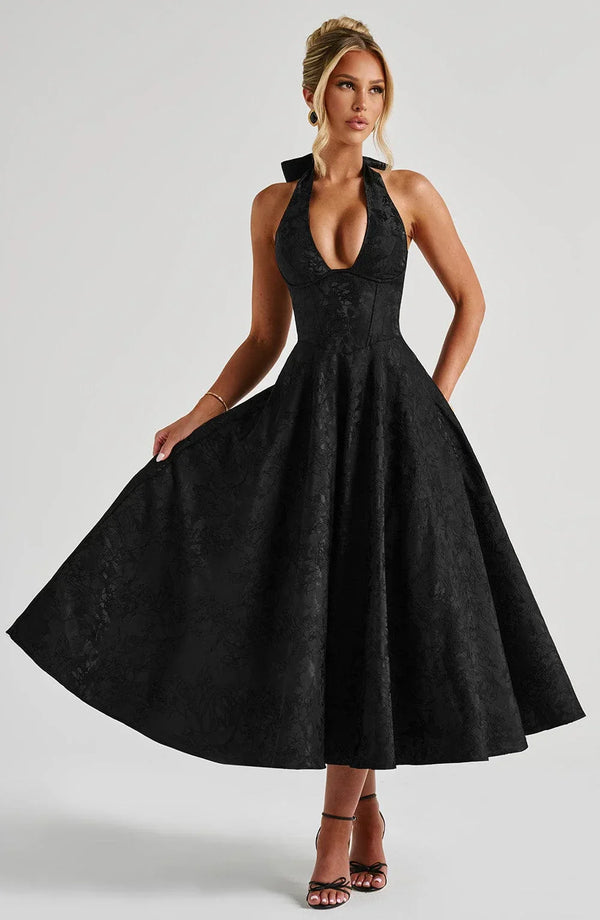 Halter Neck Fit and Flare Midi Dress for Women