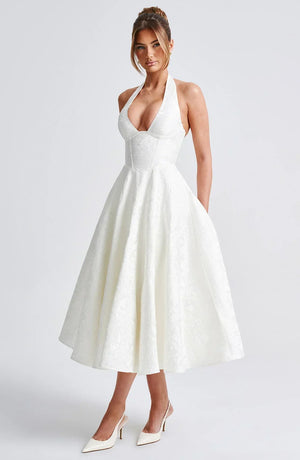 Halter Neck Fit and Flare Midi Dress for Women